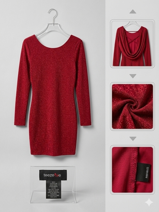 Teeze Me Dresses & Skirts - teeze Me Red Sparkle Long-Sleeve Bodycon Dress